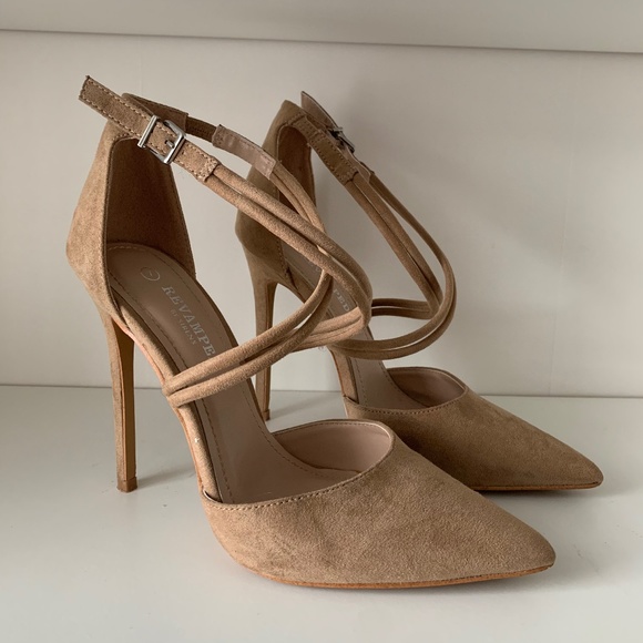 Shoes - Nude suede pumps with cross strap detail